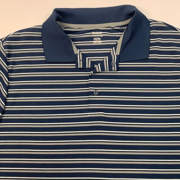 Reebok Golf Shirt Mens 2XL Storm PlayDry Striped Performance Polo Droptail Hem - Picture 3 of 10